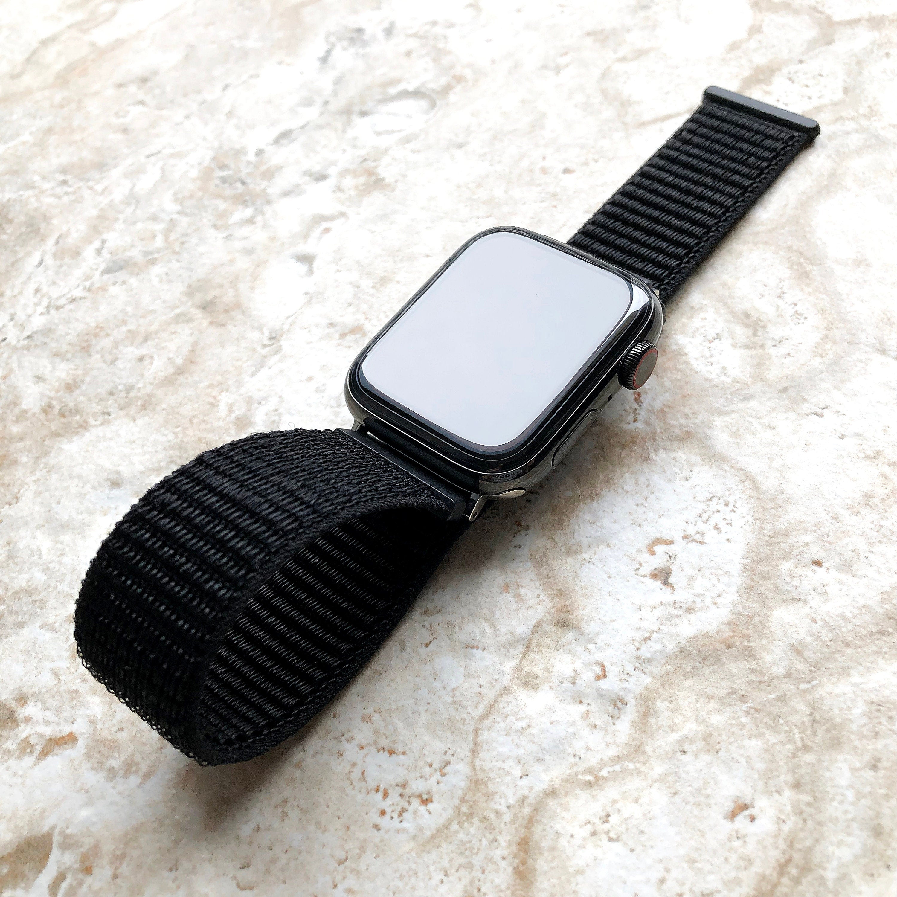 Apple Black Band Loop and Hook for iWatch Ultra 2 49mm and 9 8 Series 41mm 45mm Case Adjustable Sports Strap Bracelet Soft Nylon Weave